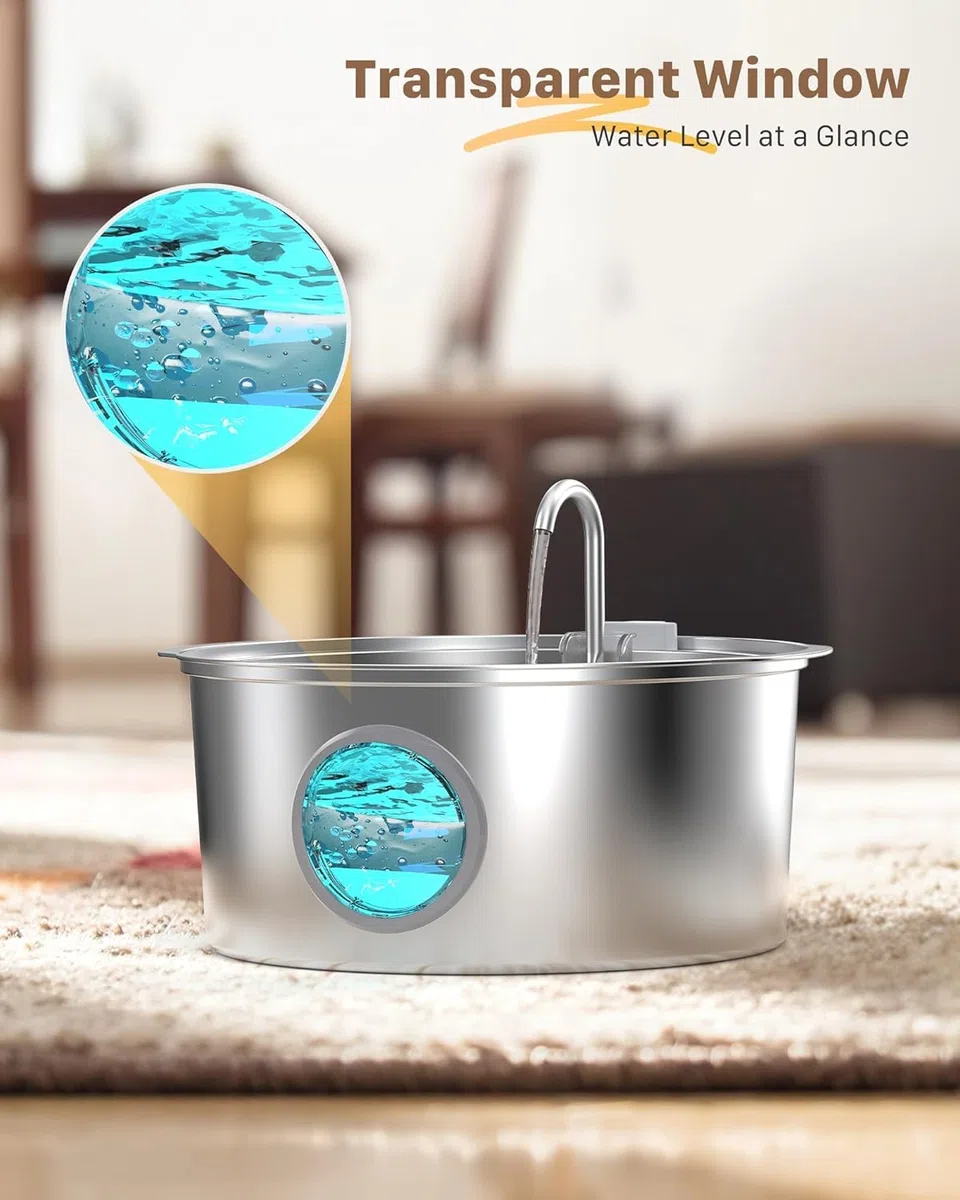 Hunde Trinkbrunnen für Katze Edelstahl: 7L / 236oz Katzenbrunnen – Superleiser Katzen Trinkbrunnen - LED Licht - Geeignet für große Hunde, Katzen und Haushalte mit Mehreren Haustieren