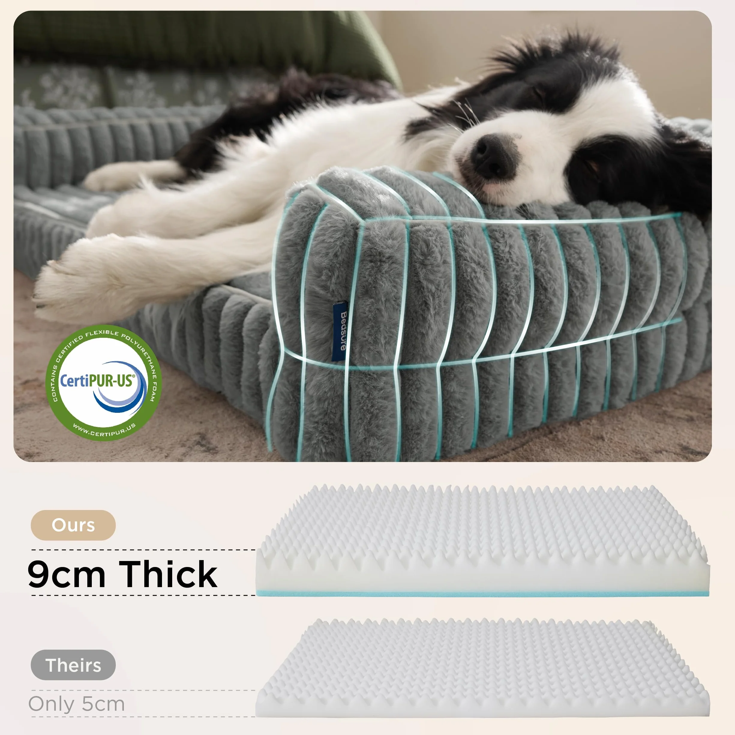 BEDSURE orthopädisches Hundebett Grosse Hunde - 89x64x18cm wasserdichtes Hundesofa mit Memory-Schaum & Eierkarton-Schaum, waschbarer und Abnehmbarer Cordbezug Hundecouch, grau