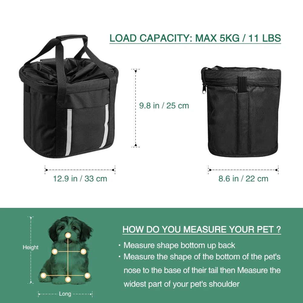 ANZOME Hunde Fahrradkorb, Hundekorb Fahrrad vorne, Abnehmbare Hundetasche für Kleiner Hund-Haustier-Einkaufen-Picknick, mit Lenkeradapter, Kabelbinder, Haustier Sicherheitsgurt, 33 x 22 x 25 cm