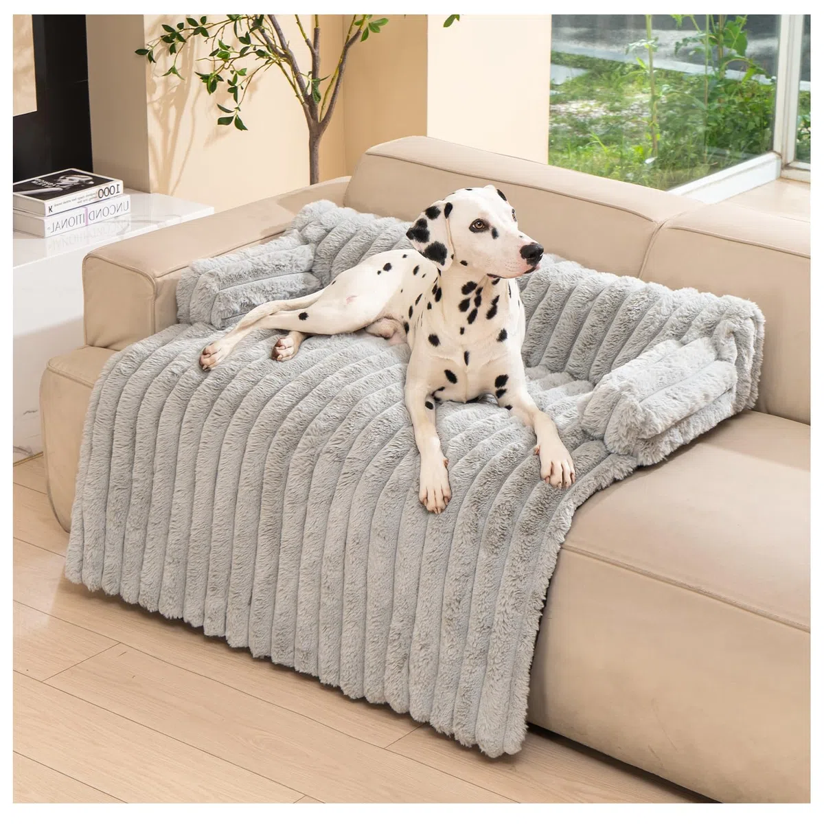 Avont Flauschige Hundebett, Hundematte Decke für Sofa für Hunde Katzen mit abnehmbaren waschbaren Bezug und Anti-Rutsch-Boden- Große/Leichtgrau