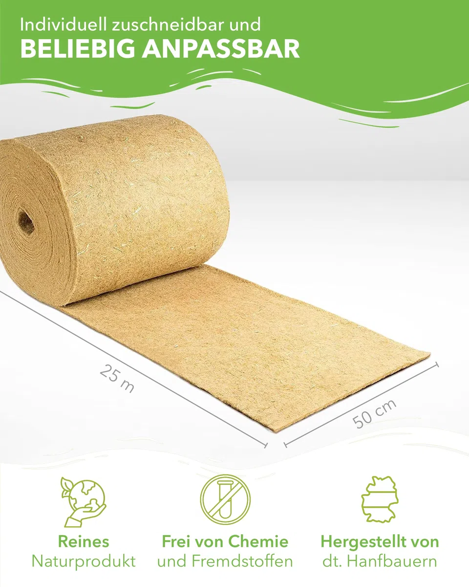 Nagerteppich aus 100% Hanf auf Rolle mit 25m Länge, 50cm Breite, 5mm dick, Hanfteppich für alle Arten Kleintiere, Hanfmatte Nagermatte Nager-Teppich Einstreu-Ersatz