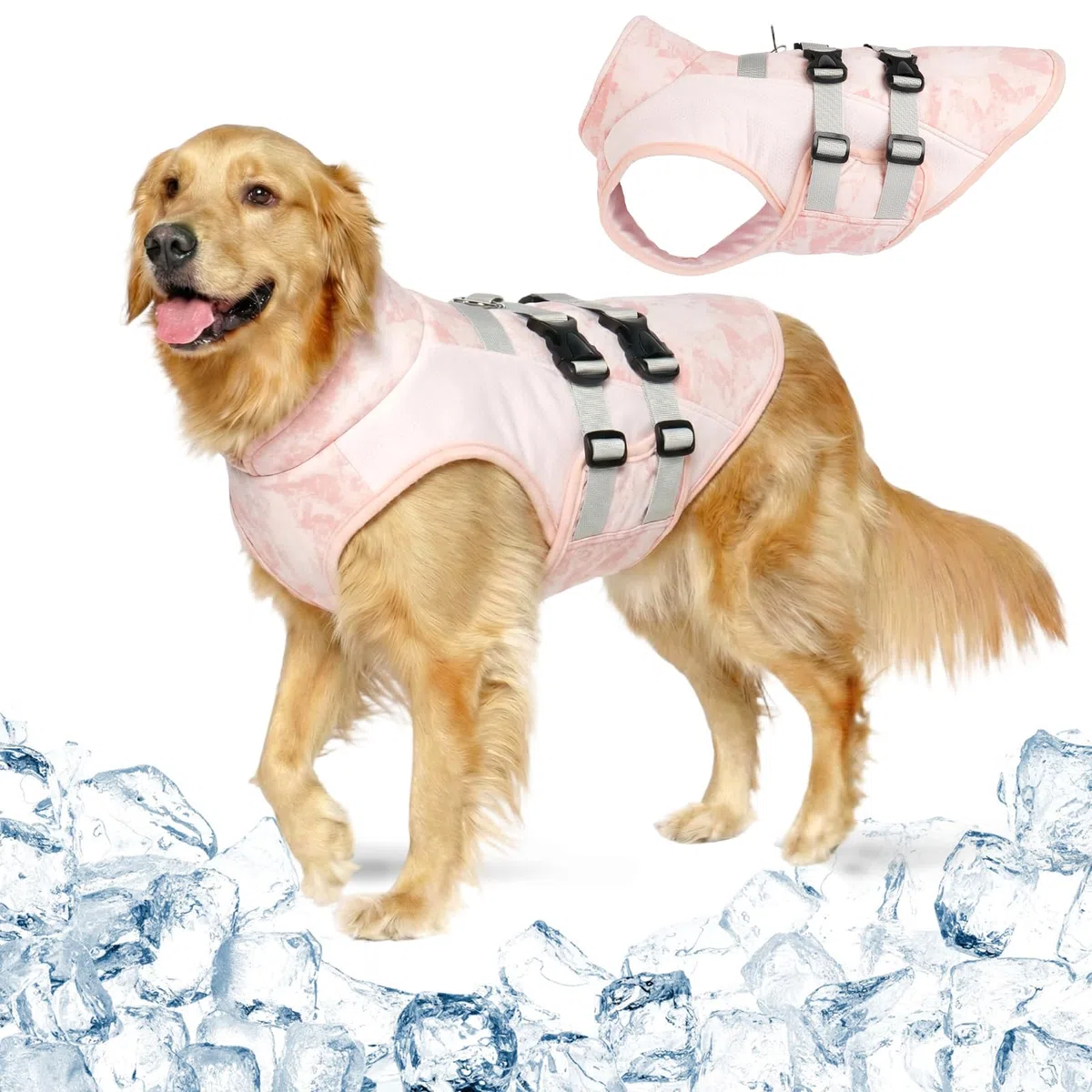 Kühlweste Für Große Hunde Sommer Atmungsaktiv Leicht Kühlmantel Hund Mit Leinenring, Sonnenschutz Hunde Für Schäferhund Golden Retriever, Rosa XXL