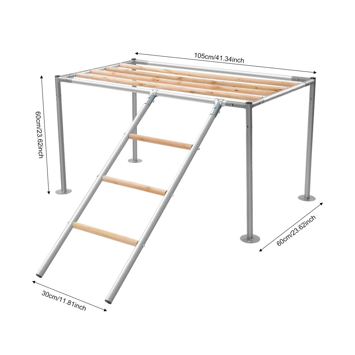 105x60x60cm Plattform Hühnerstange mit Kletterleiter und Ruheplattform,Sitzstangen Hühner-Spielgerüst aus verzinktem Rohr & Eukalyptusholz,Hühner Spielgerüst für bis zu 10 Hennen