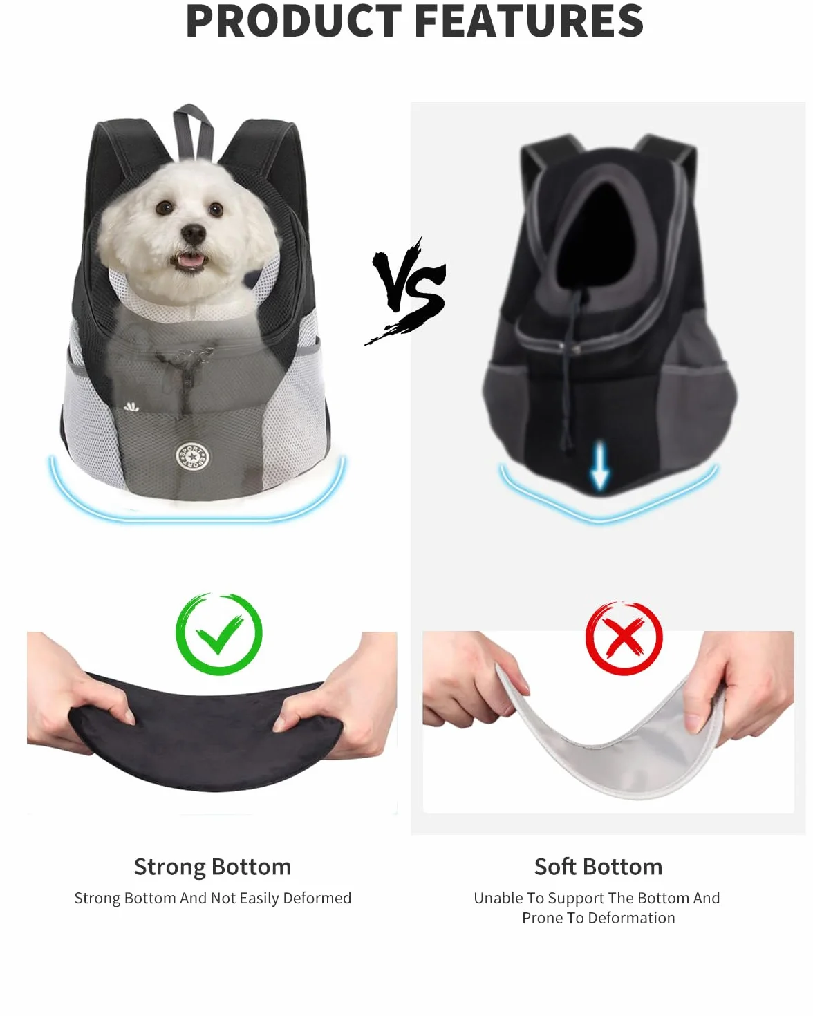PETCUTE Hundetragerucksack,Verstellbarer Haustier Rucksack für Kleine Hunde und Katzen,Gepolsterter Schultergurt,Wasserdichter Boden,Atmungsaktiv,Haustier-Fronttasche mit Sicherheitshaken,zum Wandern
