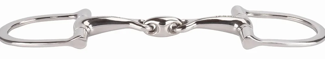 Equinate D-Ring Trense Edelstahl 16mm doppelt gebrochen 14,5cm - Anatomisch geformtes maulfreundliches Gebiss mit sanfter Einwirkung - Lasergravierte Größenangabe