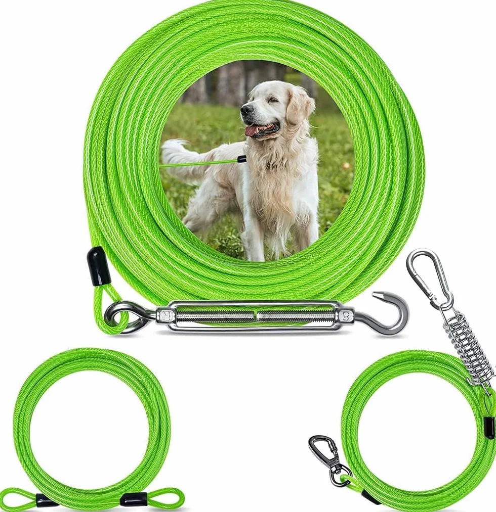 Robustes Hunde-Auslaufkabel, 18,3m rostfrei, mit Hundeläufer für Hof und Camping, großes Hundeläufer für Hunde bis zu 54 kg