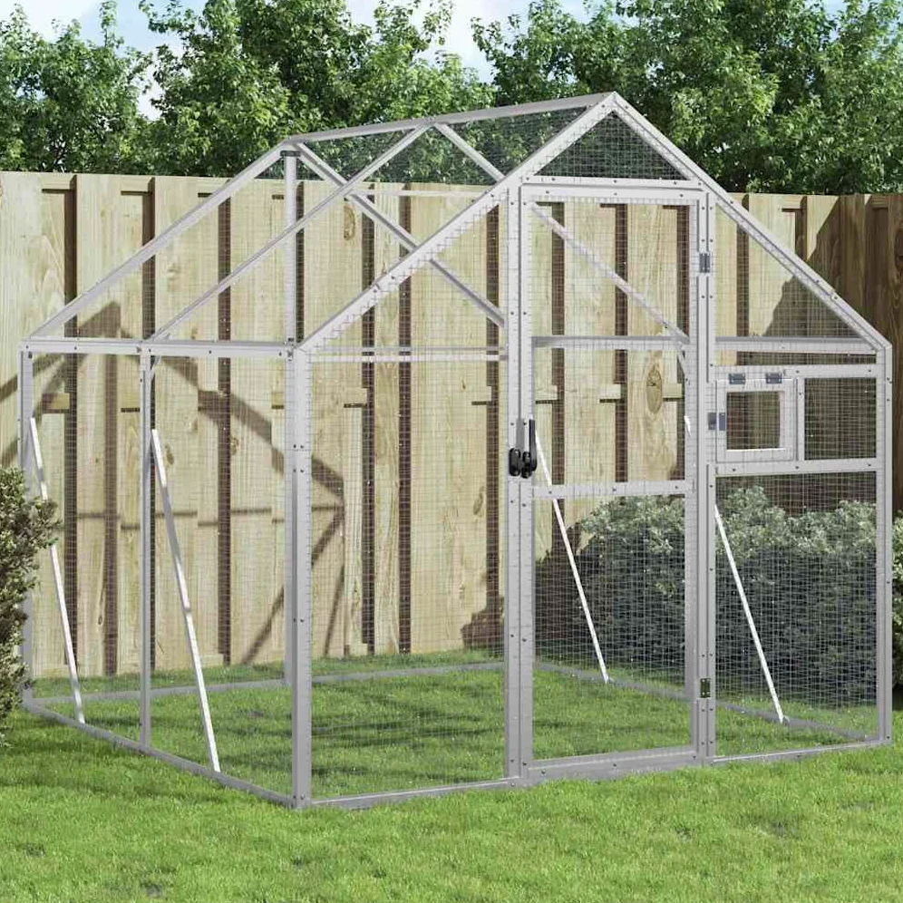 Voliere, Vogelvoliere mit Wire Mesh Grids, Vogelkäfig für Außenbereich, Vogelhaus Papageienkäfig Papageienvoliere,Silber,1.79 x 2 x 1.85 m