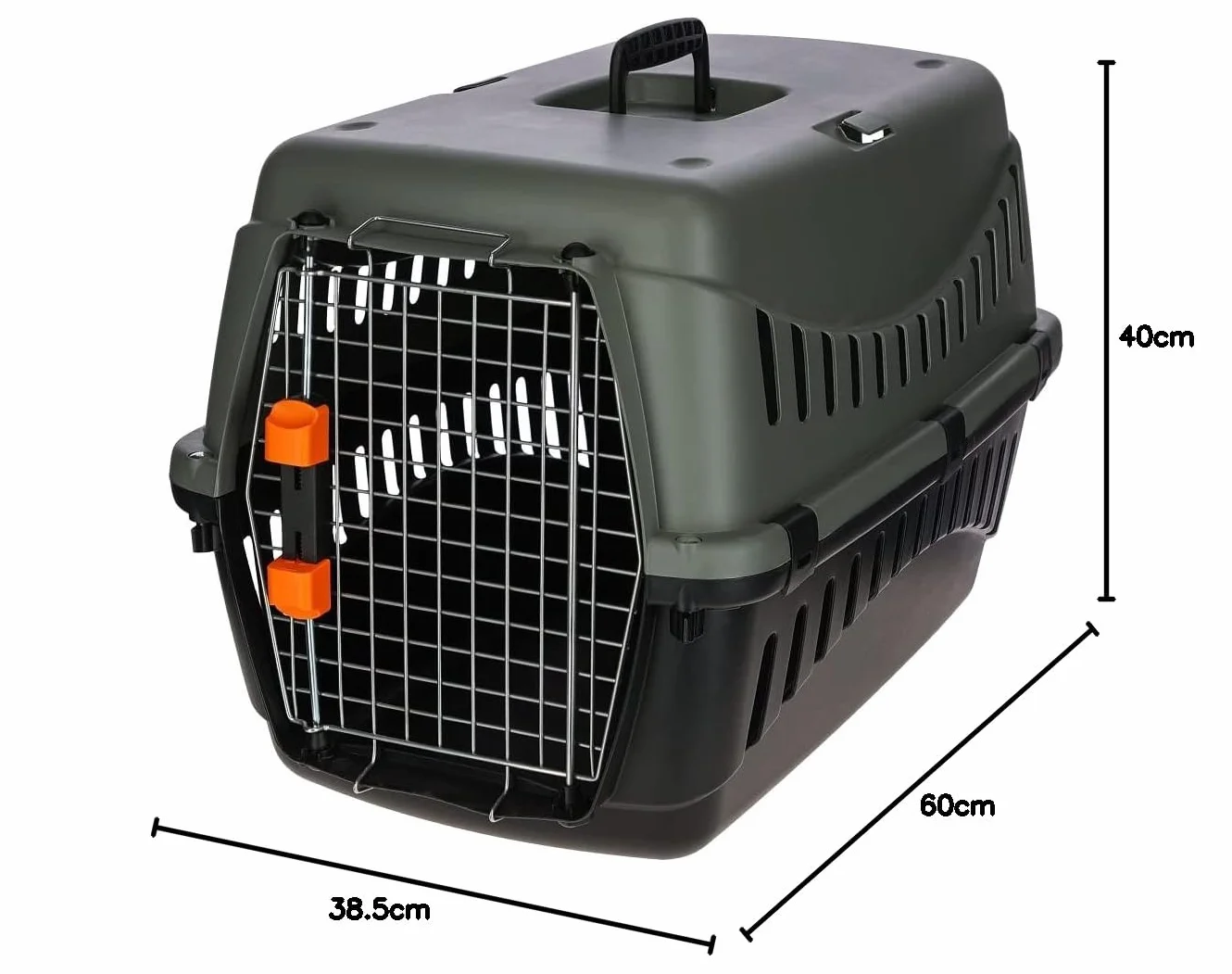 Kerbl Pet Transportbox Eco, Hunde, Katzen, anthrazit/graugrün, 60x40x38,5cm, Kunststoff, 5-15kg, flugtauglich, mit Metalltür