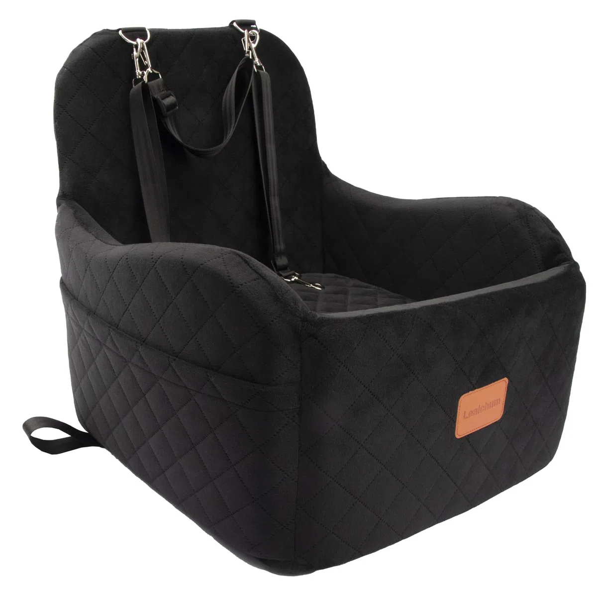 Hunde-Autositz für kleine/mittelgroße Hunde, tragbarer Welpensitz mit erhöhtem Kissen, vollständig Abnehmbarer und waschbarer Haustier-Autositz mit Aufbewahrungstaschen (Black, Medium)