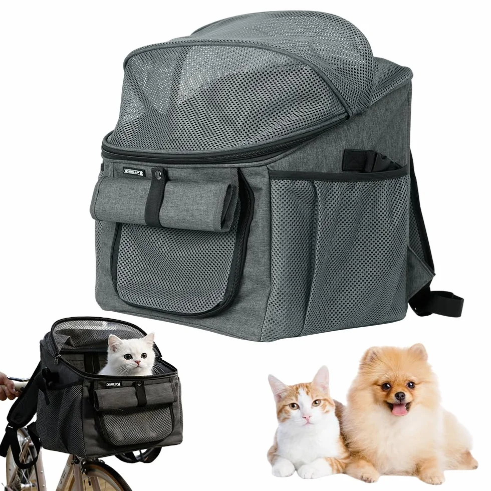Hundefahrradkorb Vorne bis zu 5 kg, NAVESO 2 in 1 Fahrradkorb Vorne mit Lenker Adapter, Faltbarer Netzgewebe Fahrradkorb Hund für Kleine und mittelgroße Haustiere, 32,8 x 29 x 38,9 cm