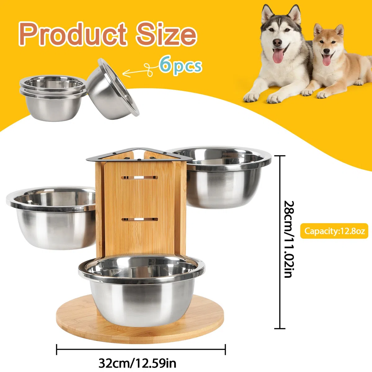 Hundenapf Erhöht für Hunde, 3 Höhenverstellbar Hundenäpfe mit 3X1400ml Edelstahlnäpfen und Holz Dreiseitige Erhöhte Hundenapfständer Futternapf Futterstation Hunde Fressnapf