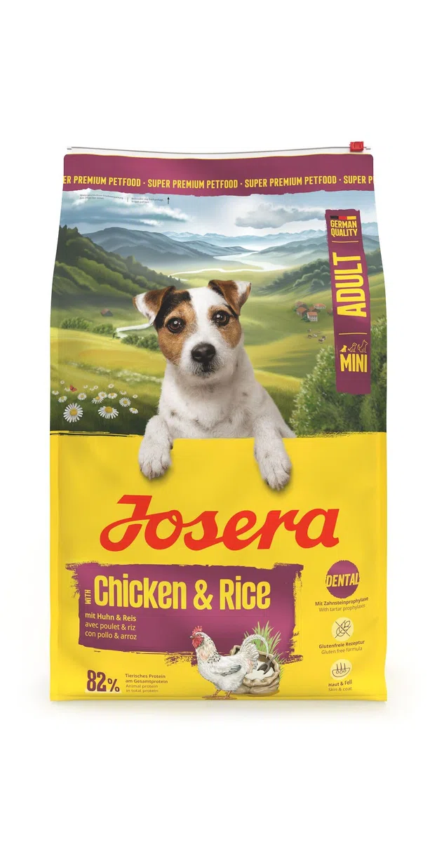 JOSERA Mini Huhn & Reis (1 x 10 kg) | Adult | Premium Trockenfutter für ausgewachsene Hunde Kleiner Rassen | mit Biotin für Haut & Fell | kleine Kroketten | extraverträglich | gluternfrei | 1er Pack