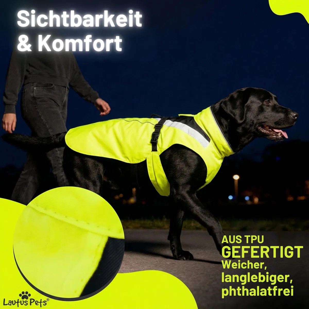 Wasserdichter Hunderegenmantel, reflektierenden Sicherheitsstreifen & Leinenöffnung – Leichte, Jacke für mittelgroße Hunde von Lautus Pets - XL, Gelb