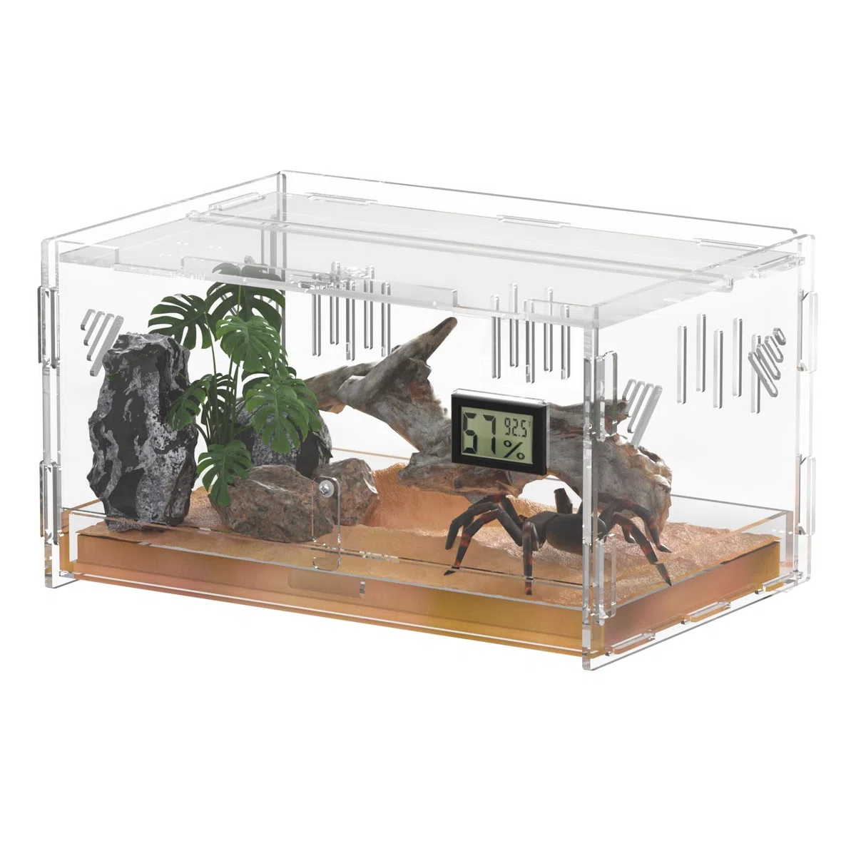 Terrarium für Reptilien, Reptil Fütterungsbox, Acryl Terrarium mit Digitales Thermometer Hygrometer Reptilienzuchtbox für Spinne/Schnecke/Frosch/Eidechse/Schildkröte (40x25x18cm)