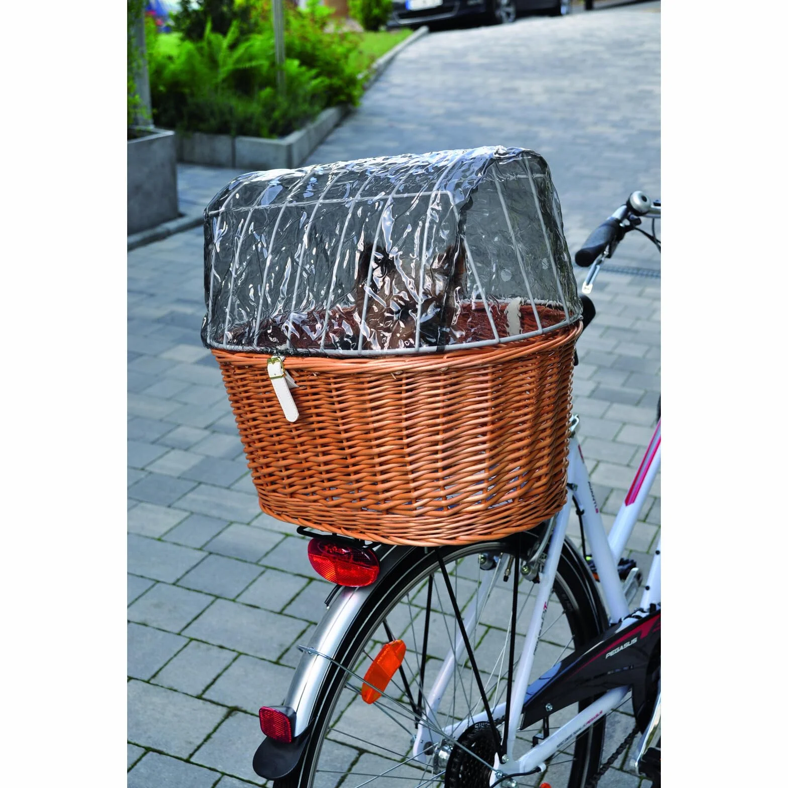 Aumüller Fahrrad-Tierkorb mit Halter, L: 68 cm + Schutzhaube - Gepäckträgermontage