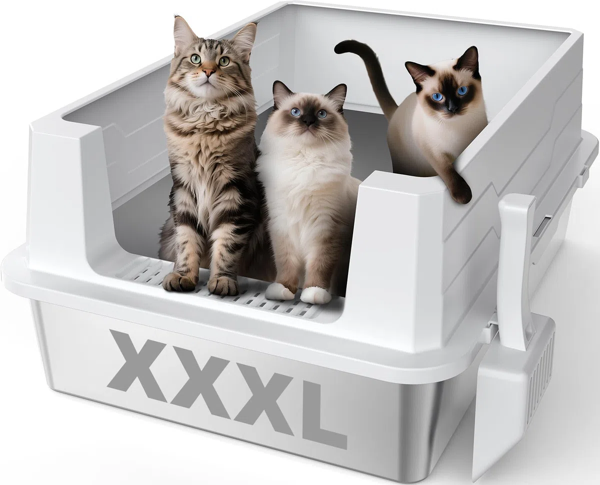 MIXJOY XXXL Katzenklo Edelstahl, Katzenklo Extra Groß 71x51x30 cm, Offene Katzentoilette Edelstahl Passend für Große Katzenrassen und Mehrkathenhaushalte, Großformatige Hochrand-Ausführung