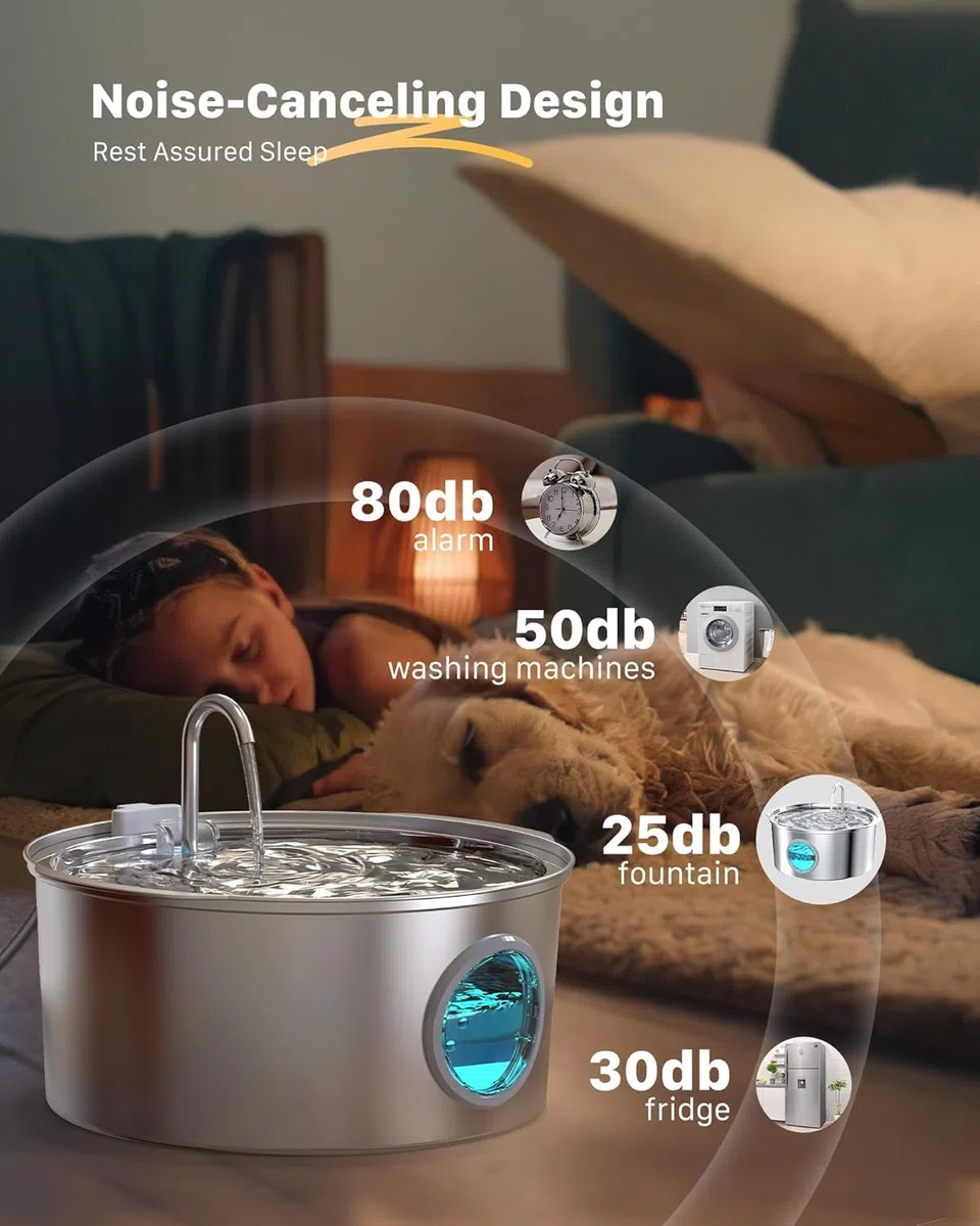 Hunde Trinkbrunnen für Katze Edelstahl: 7L / 236oz Katzenbrunnen – Superleiser Katzen Trinkbrunnen - LED Licht - Geeignet für große Hunde, Katzen und Haushalte mit Mehreren Haustieren