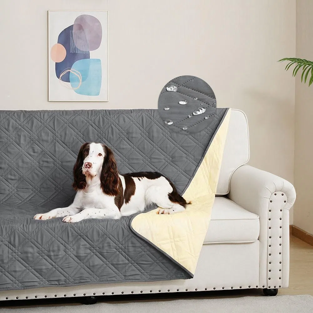 DUJUIKE Wasserdichter Sofabezug für Hunde, 100% wasserdichte Hundedecke, Sofaschutz, Bettdecke mit Antirutschpartikeln, Möbelschutz für Hunde, Katzen und Haustiere (Grau, 132-208cm)