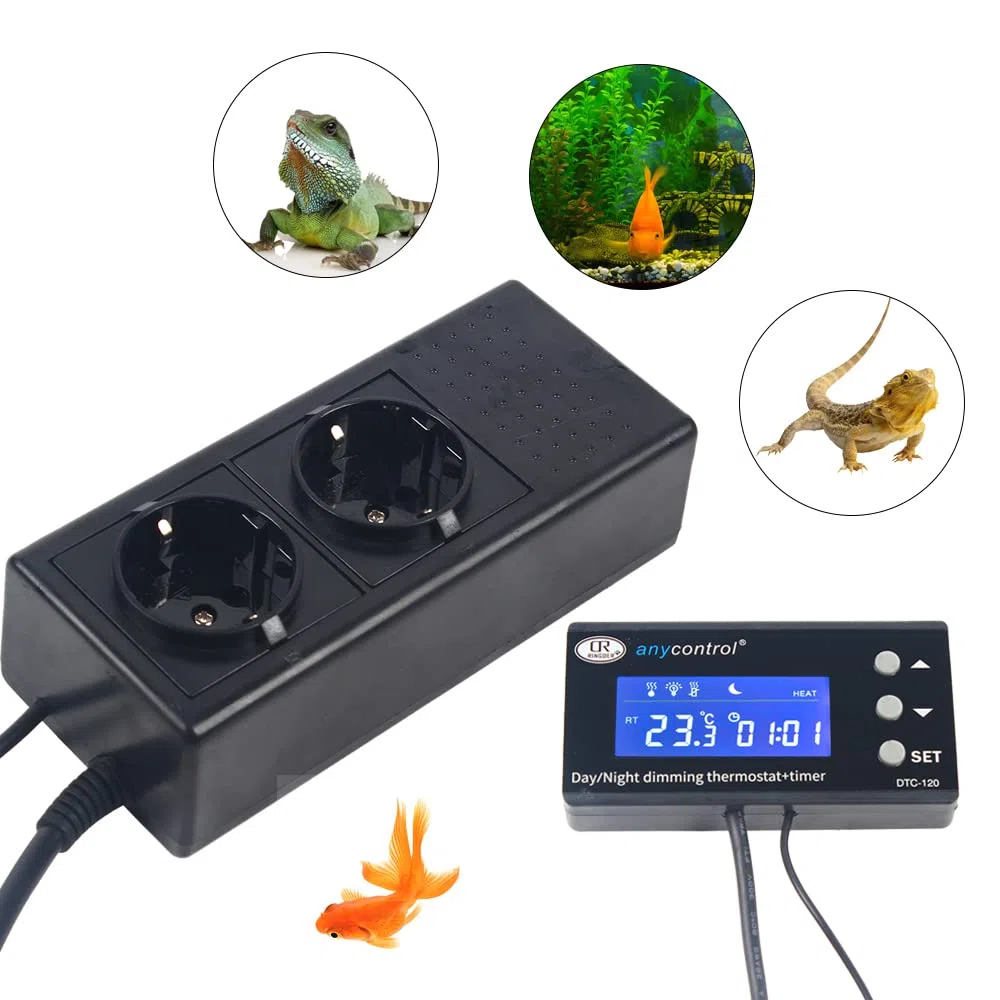 Digitaler Thermostat PID für Reptilien, Reptilien Thermostat Terrarium Tag Nacht mit Heizung oder Kühlung 0~50℃, mit Zeitschaltuhr, Temperaturregler mit LCD-Display mit Fühler