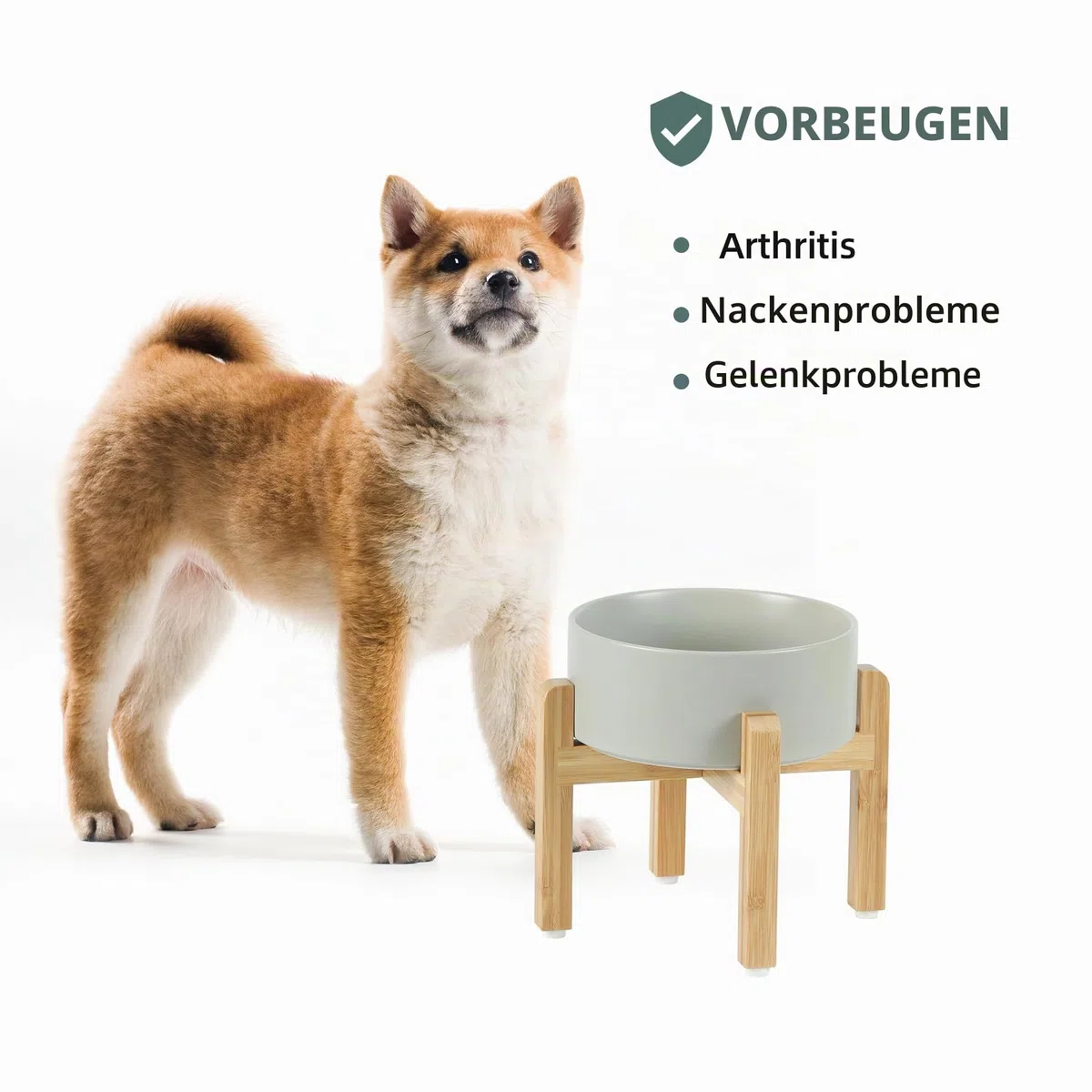 Havniva Ceramic 18,5 cm Hocheinlegesatz für Hunde, Erhöht mit Ständer, Futter- und Wasserbecher für mittelgroße Hunderassen, gewichtete Hundefressschalen, Petbecher (1,3 l, Grau)