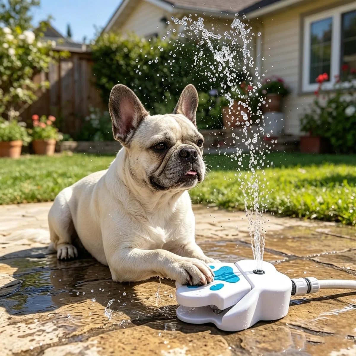 Trinkbrunnen für Hunde,Wasserfontäne mit Pedal,Pfotenaktivierter Trinkspender für Garten und Außenbereich, Leicht Aktivierbarer Hunde-Wasserspender