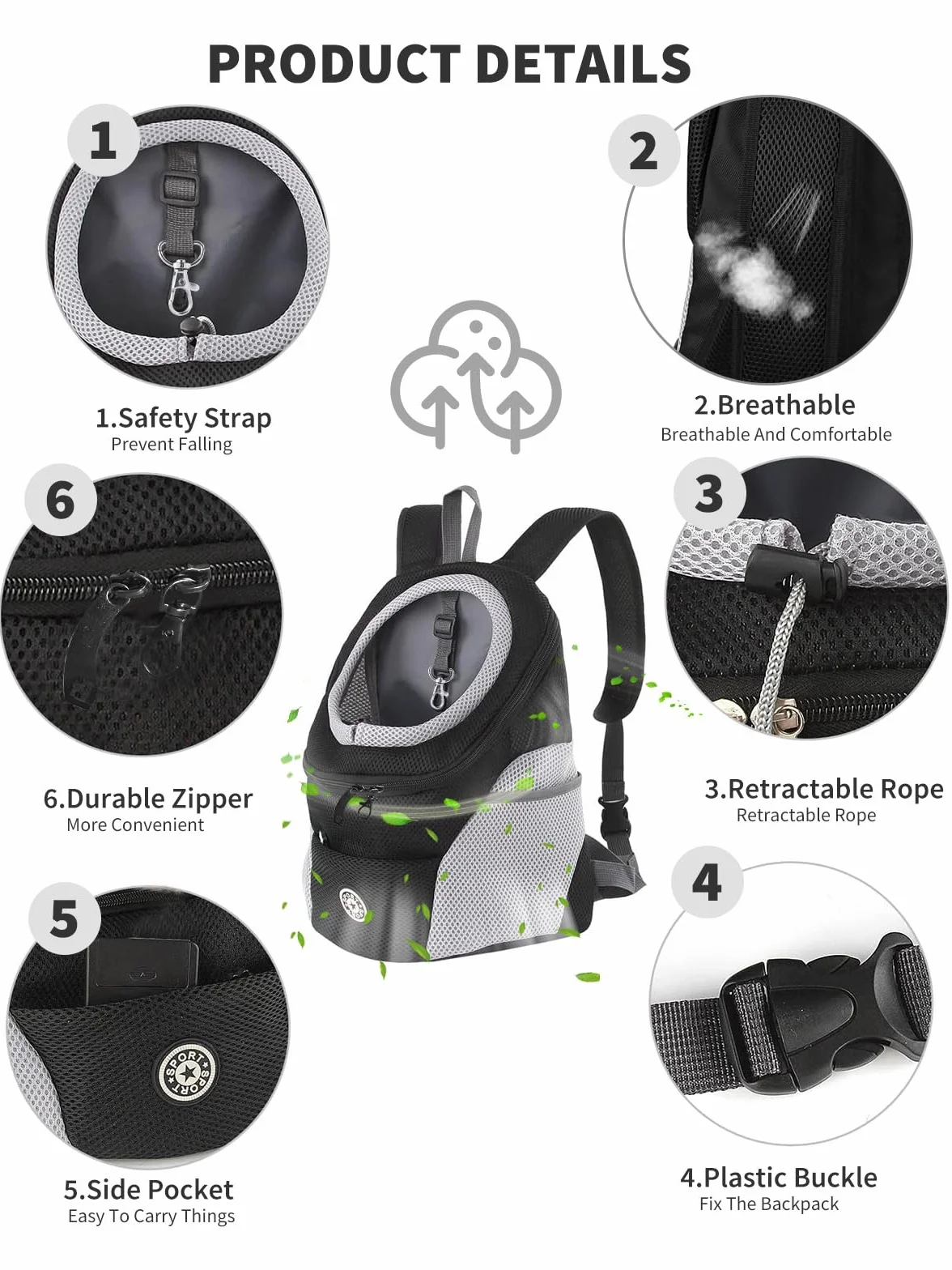 PETCUTE Hundetragerucksack,Verstellbarer Haustier Rucksack für Kleine Hunde und Katzen,Gepolsterter Schultergurt,Wasserdichter Boden,Atmungsaktiv,Haustier-Fronttasche mit Sicherheitshaken,zum Wandern