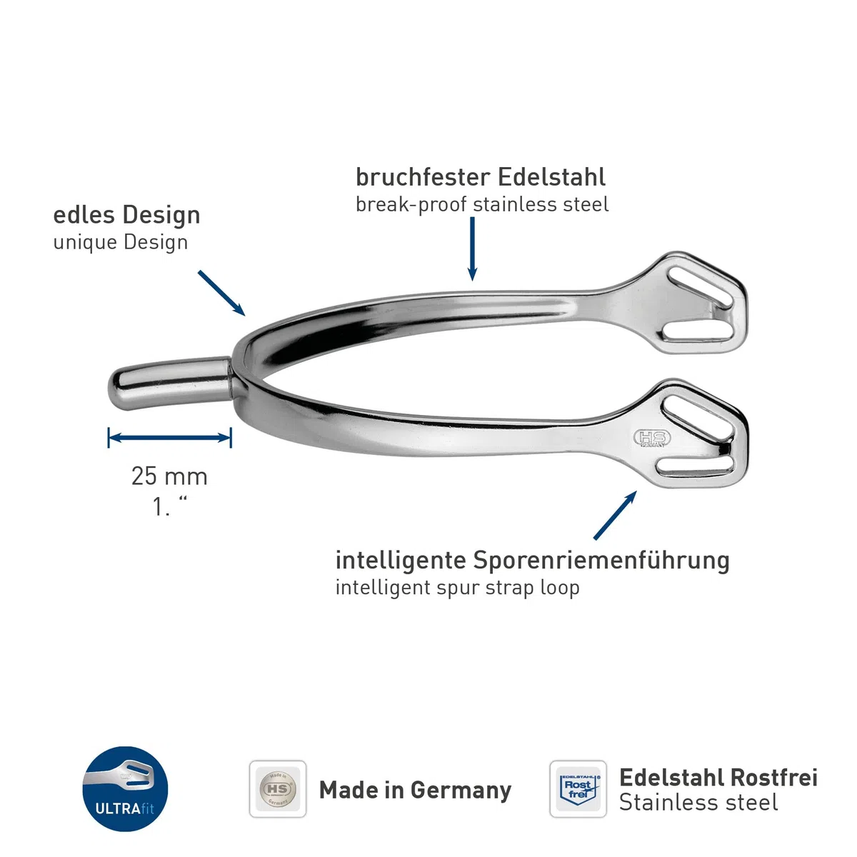 Sprenger Ultra fit Sporen - Edelstahl rostfrei, 25 mm abgerundet