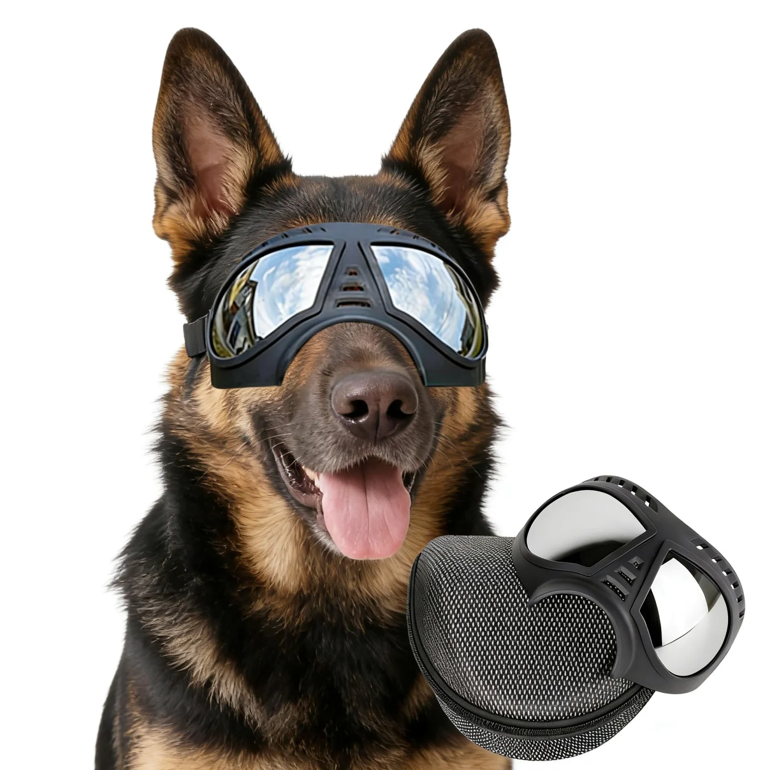 Namsan Hundebrille, mittelgroß, Anti-UV-Sonnenbrille, Winddicht, schneefest, weicher Rahmen, Brille für Lange Schnauze, Hunde, Augenschutz, Schwarz