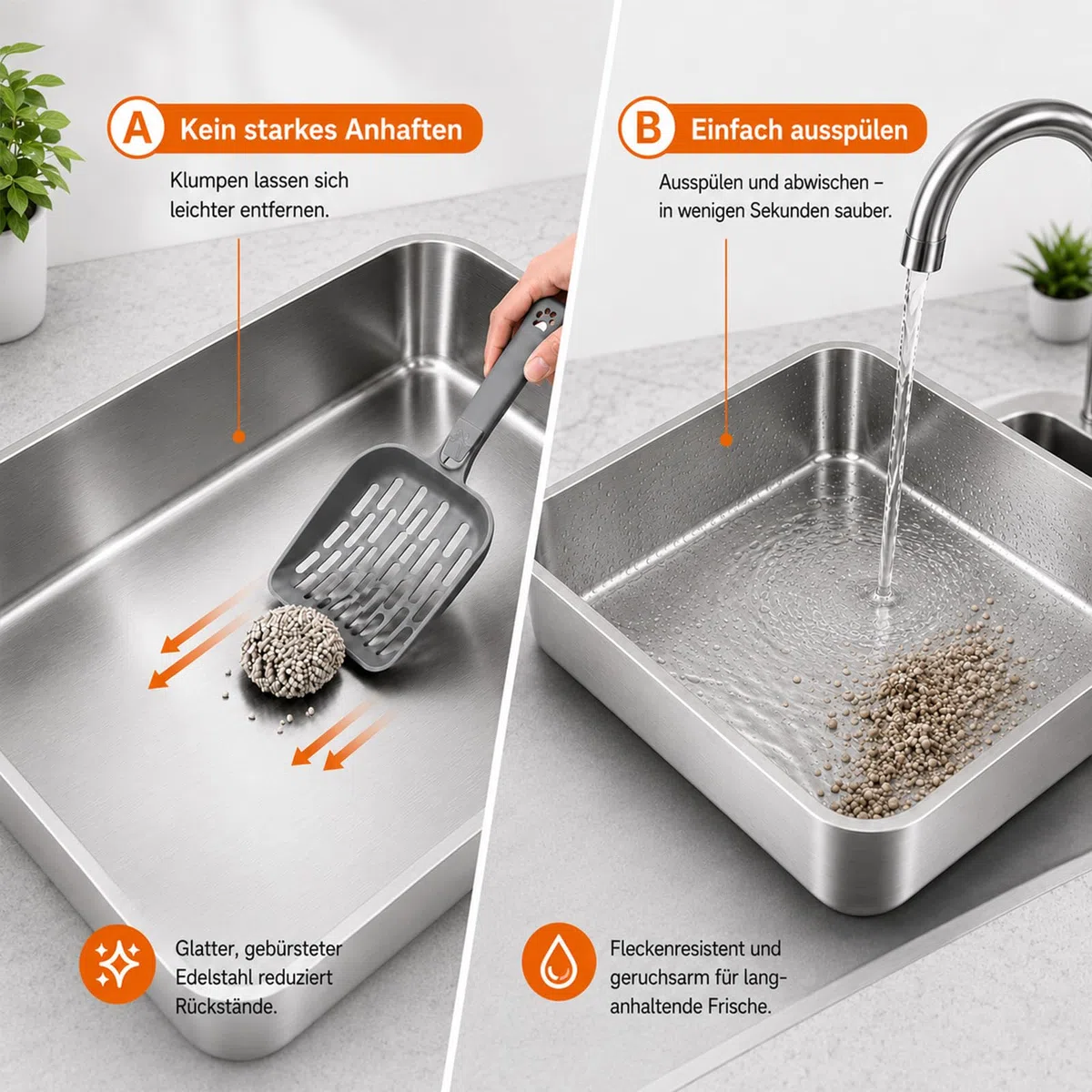 Premium XXXL Katzenklo Edelstahl, 70x50x20 cm Groß Katzentoilette mit Hohen Rand, Rostfrei, Antihaftbeschichtet, Leicht zu Reinigen, mit Schaufel für Große Katzen & Mehrkatzenhaushalte
