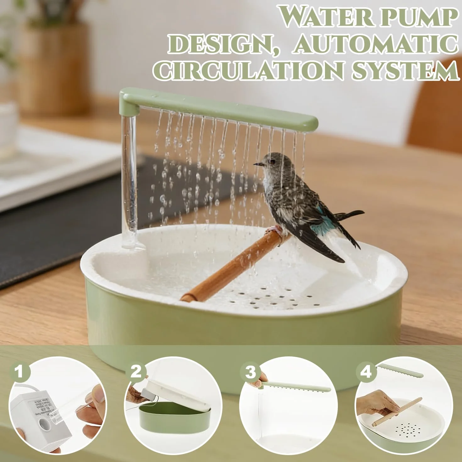 Vogeldusche Wellensittich, Wellensittich Dusche, Vogel Dusche mit Wasserfall & Zirkulationshahn, Automatische Vogelbad Dusche, Vogel Badehaus Badewanne, für Unzertrennliche, Wellensittiche