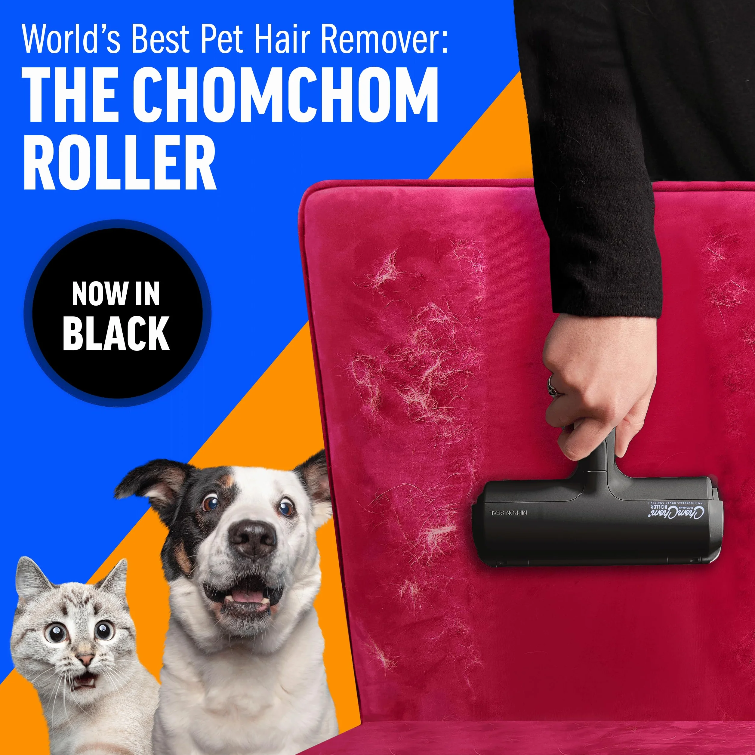 ChomChom Roller Tierhaarentferner – Wiederverwendbare Fusselrolle in Originalgröße für Katzen- und Hundehaare auf Möbeln, Couch, Teppich, Auto, Teppichen und Bettzeug – tragbar, umweltfreundlich