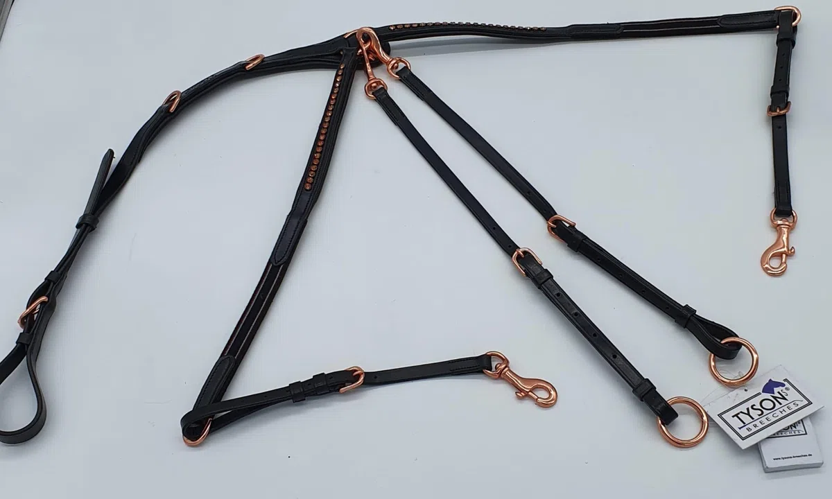 Tysons Breeches Vorderzeug Deister Schwarz Rosegold Roségold Super BUTTERWEICHES Leder VB WB X Full (Pony)