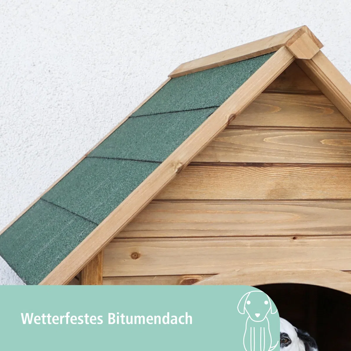 Kerbl Pet Hundehütte, Hundehaus, braun/grün, 85x73x80cm, Holz, wetterfest, Hunde, höhenverstellbare Füße, Bitumendach