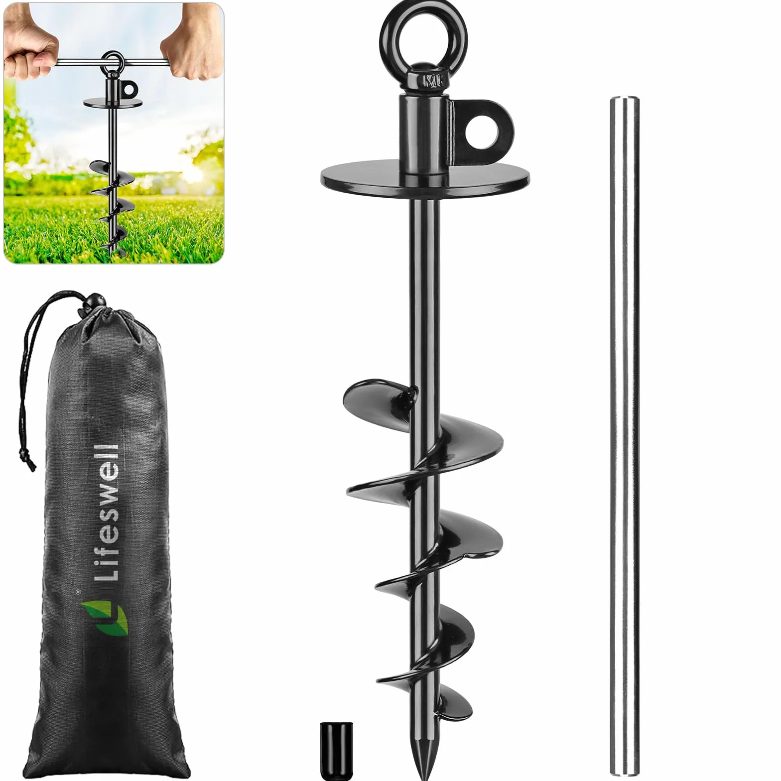 38,1 cm Langer Hunde-Angelrand, robuster Hundeanker für Hunde bis zu 100 kg, kein Verheddern, zu entfernen, ideal für Hof, Camping und Strand, 1 Packung (schwarz)