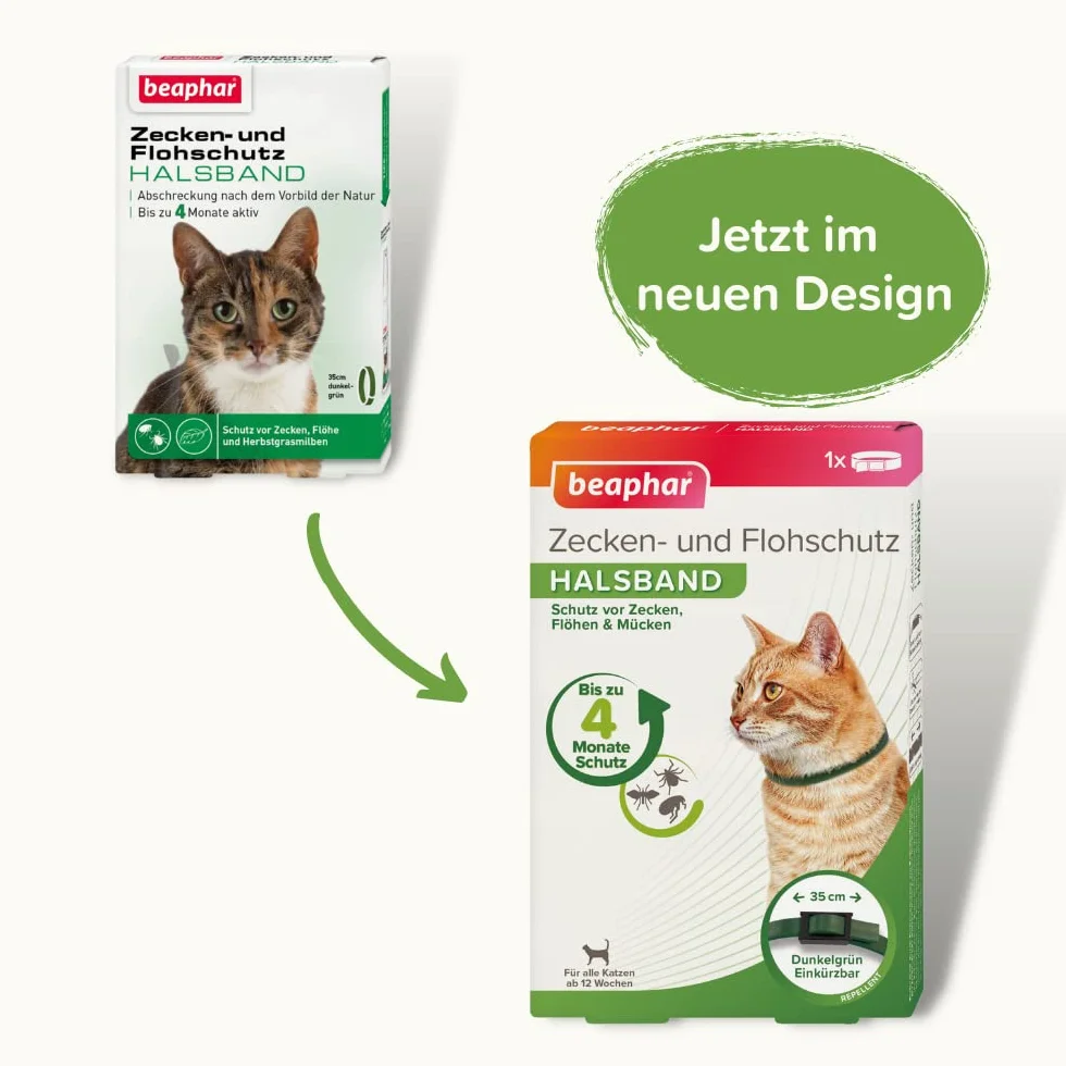 beaphar Zecken- & Flohschutz Halsband Katze | Schutz vor Zecken Flöhen | Wirkt 4 Monate | Katzenhalsband mit Sicherheitsverschluss | Farbe: Grün | Länge: 35cm (Packung mit 2)