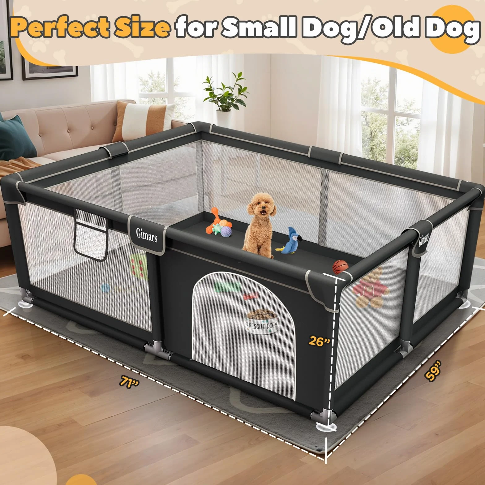 180 x 150 x 66 cm Welpenlaufstall mit Tür, Hundelaufstall für Welpen oder kleine Hunde, Stabiler Sicherheits-Tierlaufstall, Verdickter Stoff, Hochfestes Nylon-Mesh, Für Innen- & Außenbereich, Waschbar