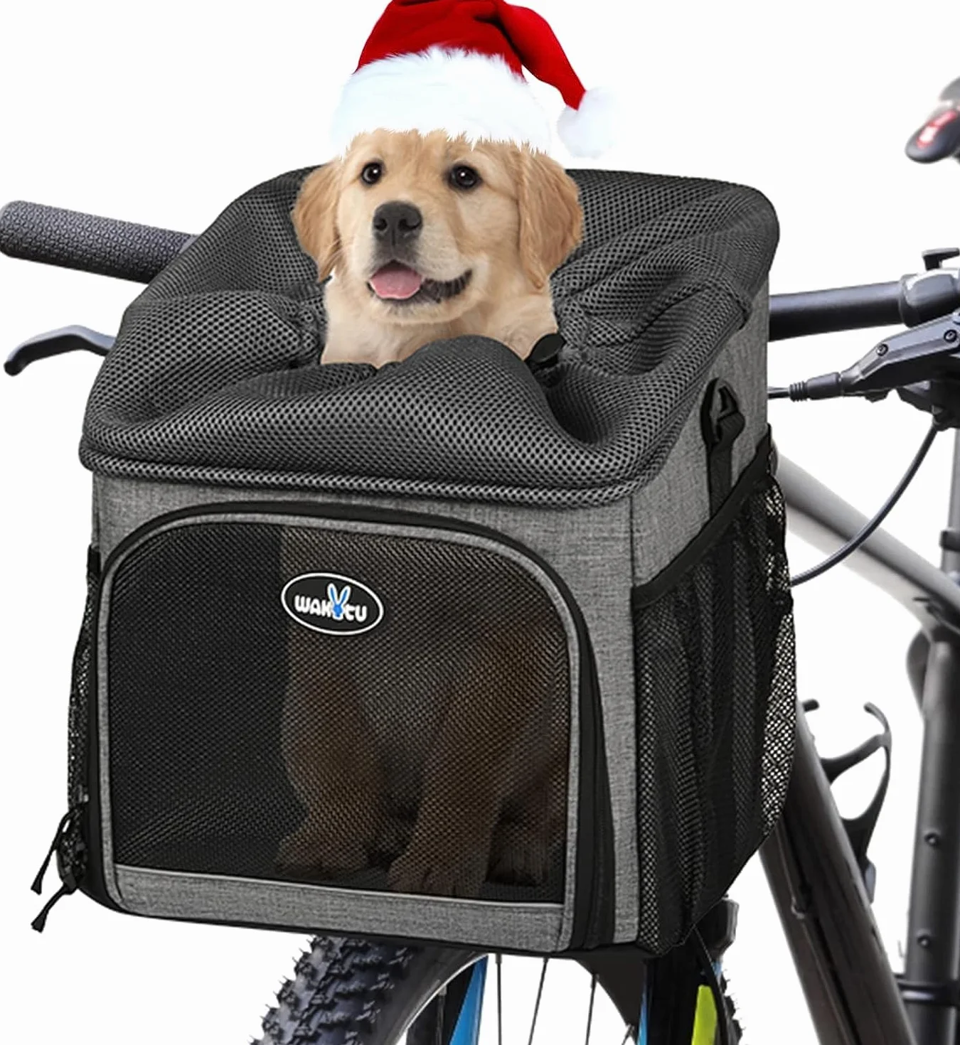 Wakytu Hunde Fahrradkorb Transporteur, Pet Bicycle Carrier Backpack für Fahrradtouren, reflektierende Streifen, Zwei Seitentaschen, Fahrrad Transportbox für Hundereisen mit kleinen Hunden