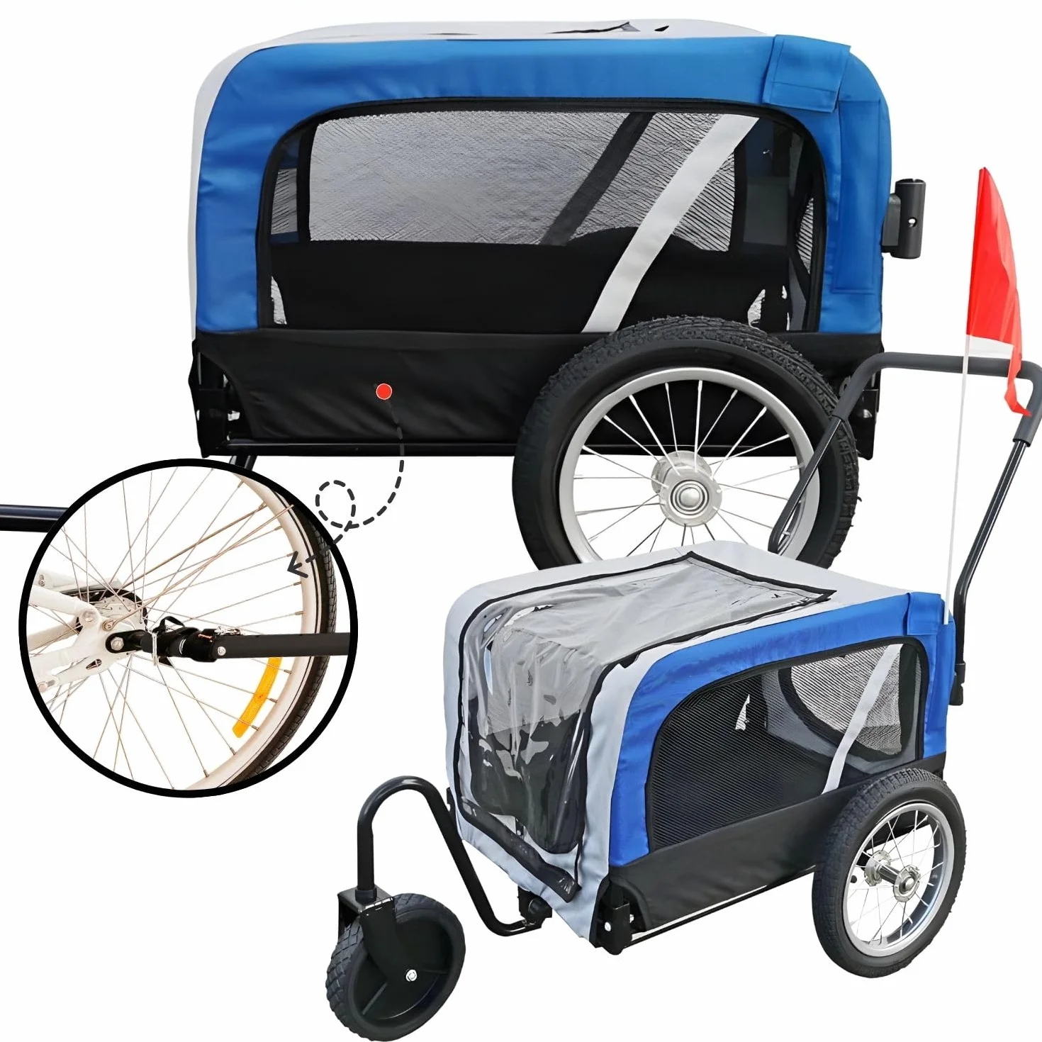 Hundeanhänger 2in1 Fahrradanhänger Hundetransporter - Red Loon Mini Anhänger & Jogger/Buggy blau - Radanhänger Fahrrad Transporter Hundebuggy - inkl. Fahne