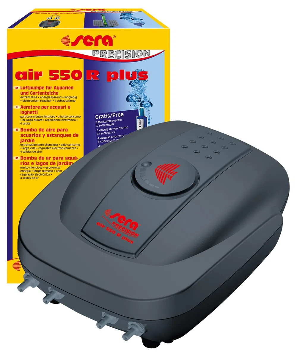 sera air 550 R Plus| Stromsparende Aquarium Pumpe mit Rückschlagventil | Aquarium Zubehör | Energieeffizient & leise | Starker Luftstrom Nonstop | Modulares Design, leicht zu warten