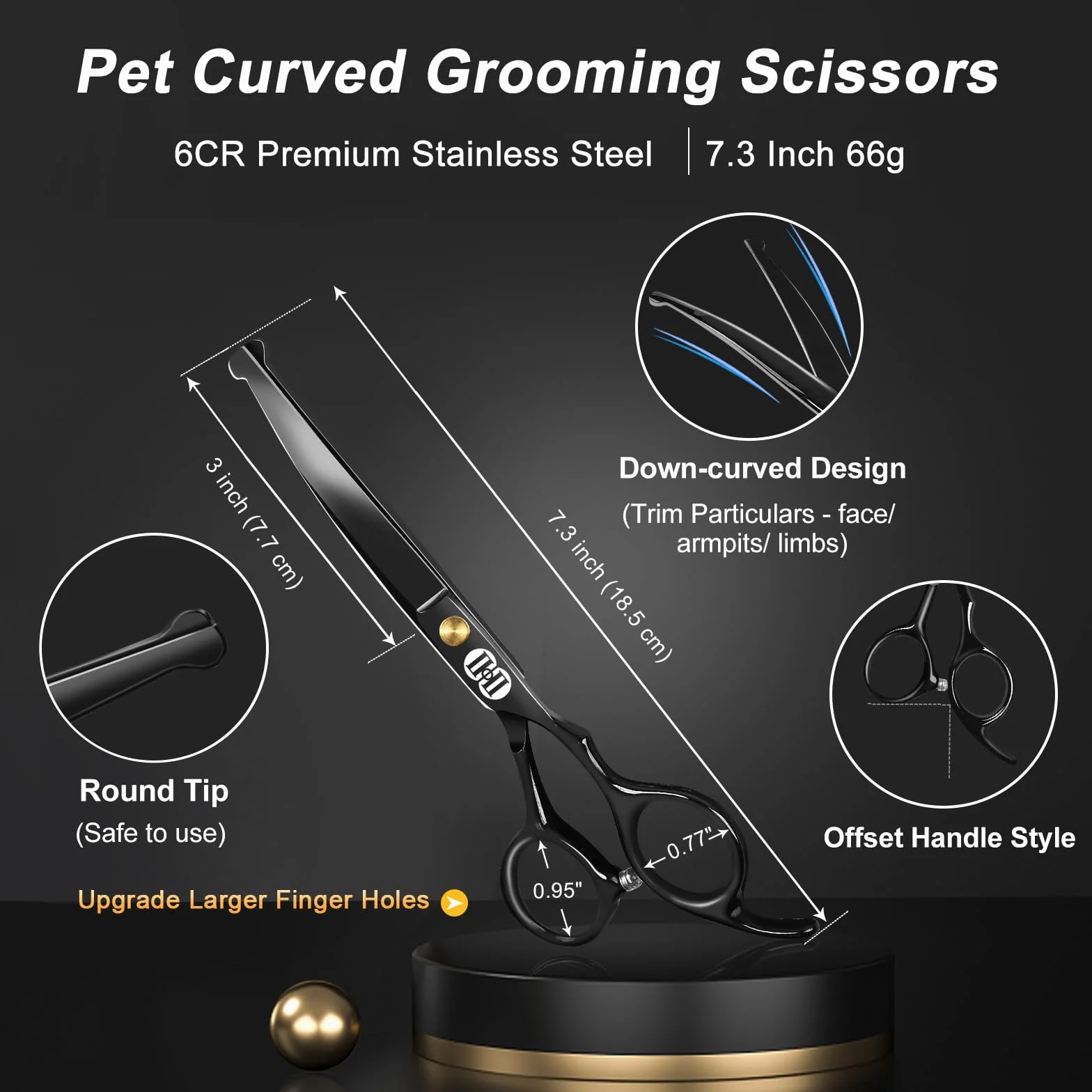 CIICII Hundeschere, 7 Zoll Profi Fellschere Hunde Set mit Runder Sicherheitsspitze (Katzen Hundepflege Effilierschere & Gebogene & Gerade Haarschere) für Fellpflege Hund Katze Haustier (Schwarz)