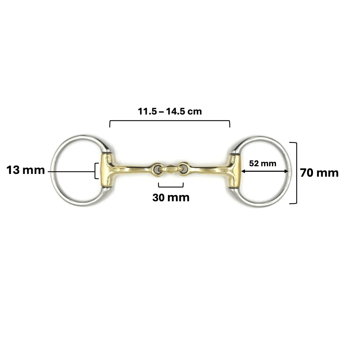 ES0013 Gebiss Olivenkopfgebiss Olivenkopftrense Doppelt Gebrochen aus Kupfer Edelstahl Ringdurchmesser 70 mm Gebissstärke 13 mm (11.5 cm)