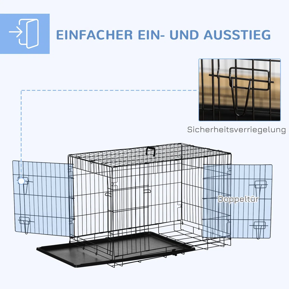 PawHut Hundekäfig Transportkäfig Drahtkäfig Hundebox Transportbox Reisebox mit 2 Türen Schwarz 91x61x67 cm