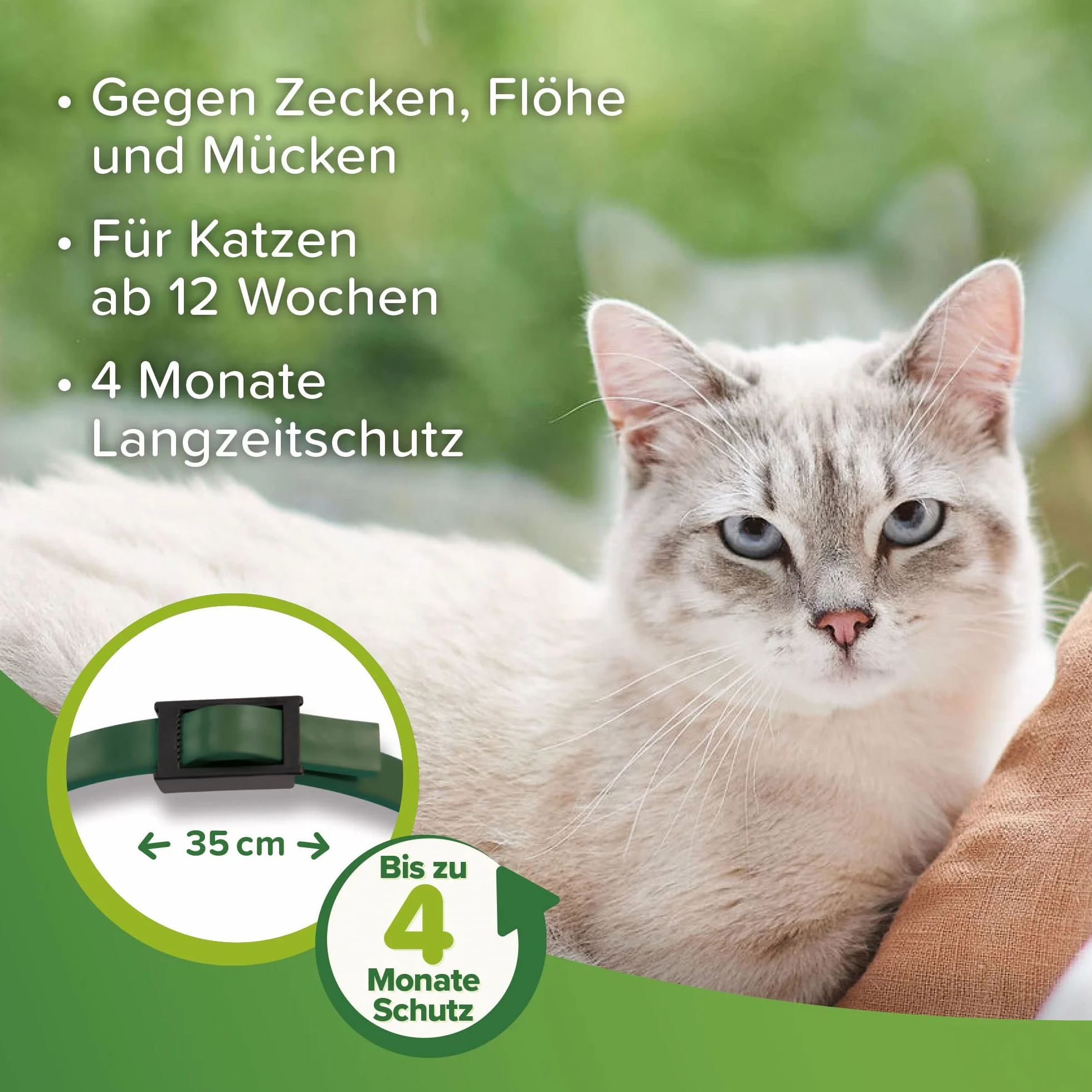 beaphar Zecken- & Flohschutz Halsband Katze | Schutz vor Zecken Flöhen | Wirkt 4 Monate | Katzenhalsband mit Sicherheitsverschluss | Farbe: Grün | Länge: 35cm (Packung mit 2)