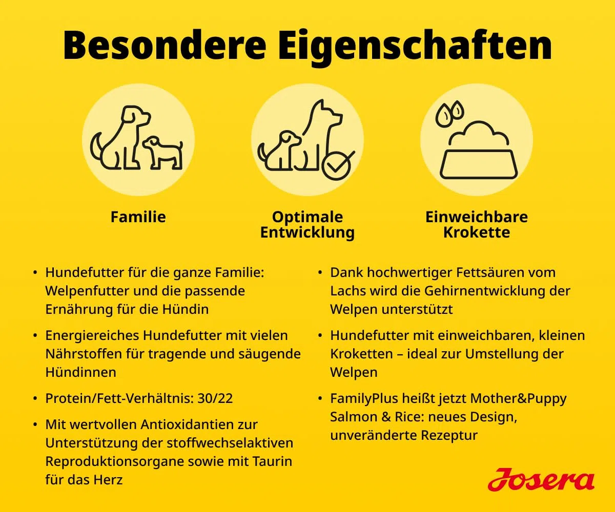 JOSERA Family Lachs & Reis (1 x 12,5 kg) | Mother & Puppy | Premium Trockenfutter für trächtige/säugende Hündinnen & Welpen | Optimale Versorgung mit Enegie & L-Carnitin | glutenfrei | 1er Pack