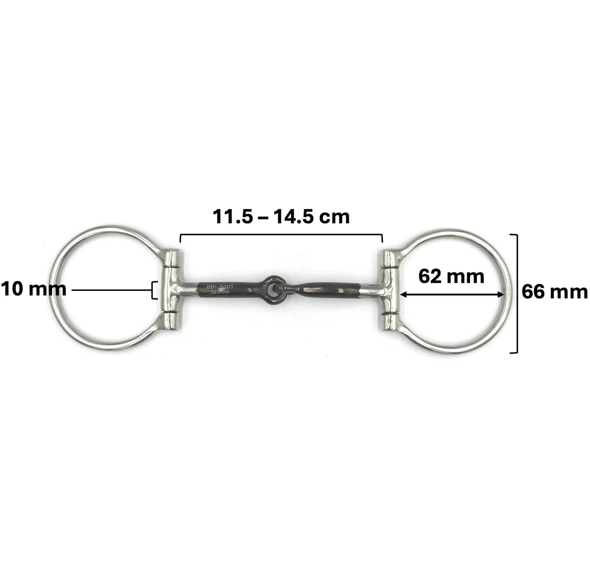 ES0258 JW Gebiss Westerngebiss D-Ring D-Trense Einfach Gebrochen mit Sweet Iron Süßeisen aus Edelstahl Gebissstärke 10 mm (13.5 cm)