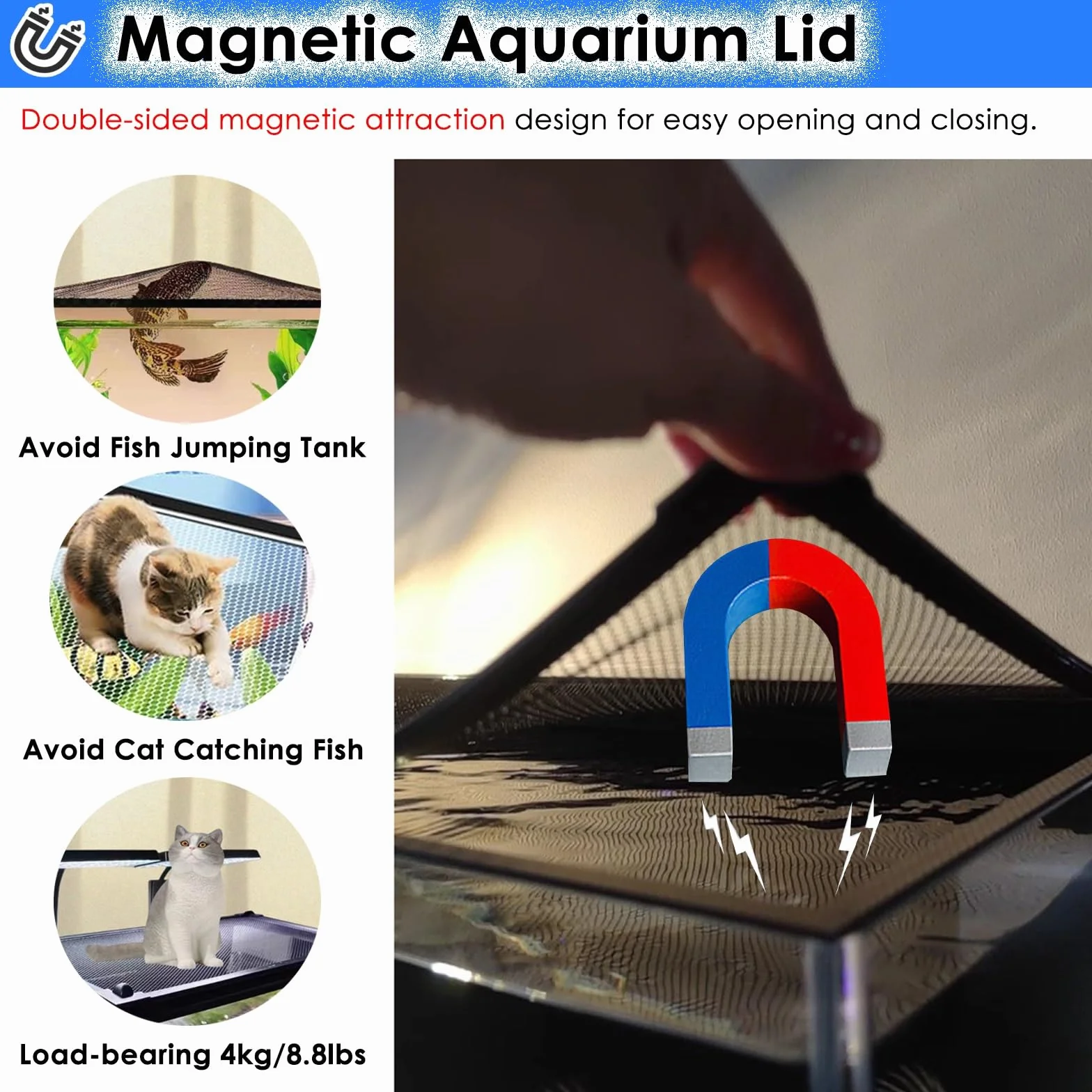 PEYNIR Aquarium Deckel Magnetische Aquarienabdeckung Größenverstellbar Rechteck Terrarium-Abdeckungen Aquarium-Abdeckung DIY-Sprungschutznetz Aquariendeckel(L11.8xW11.8in/30x30cm)