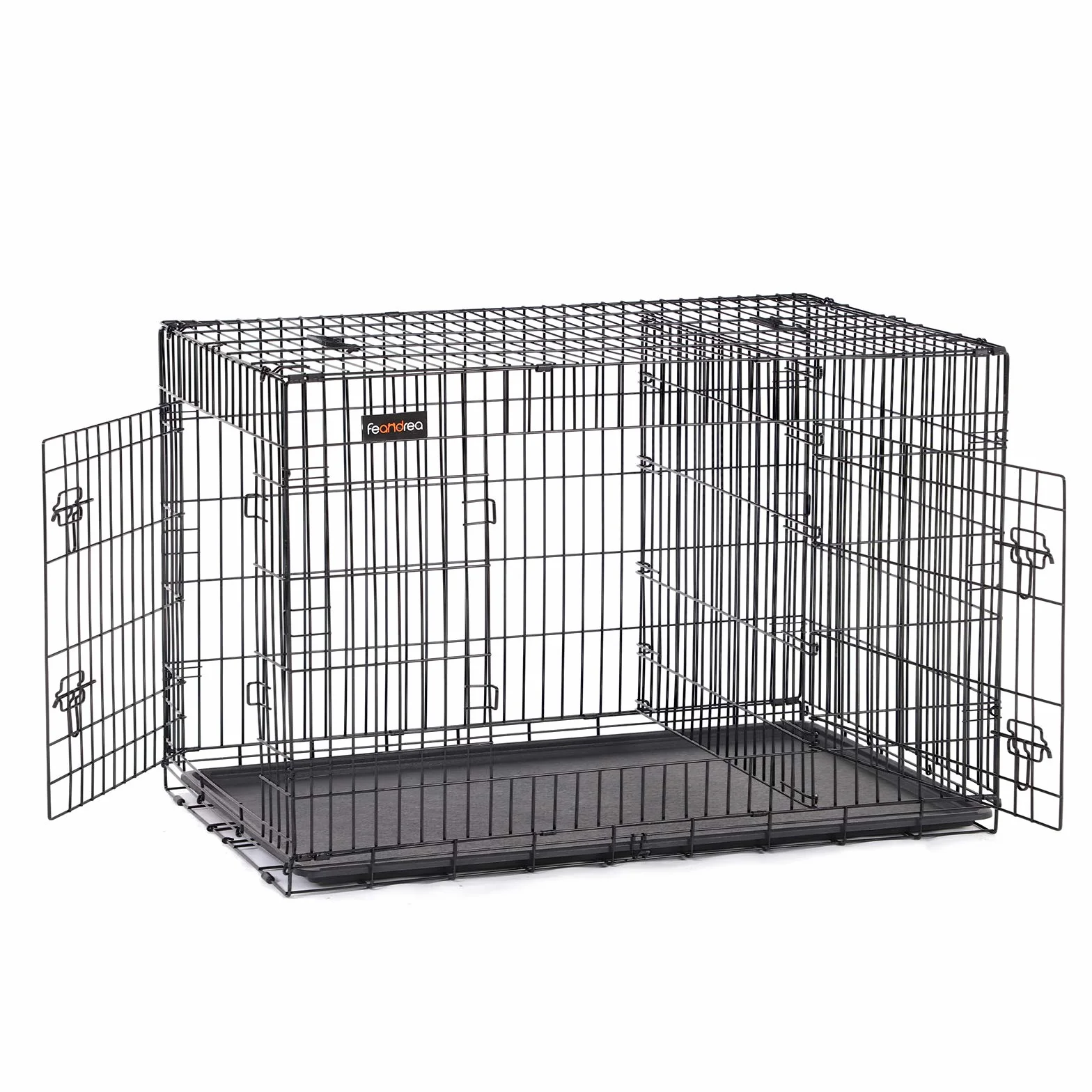 Feandrea Hundekäfig, zusammenklappbar, 2 Türen, 122 x 74,5 x 80,5 cm, schwarz PPD48BK