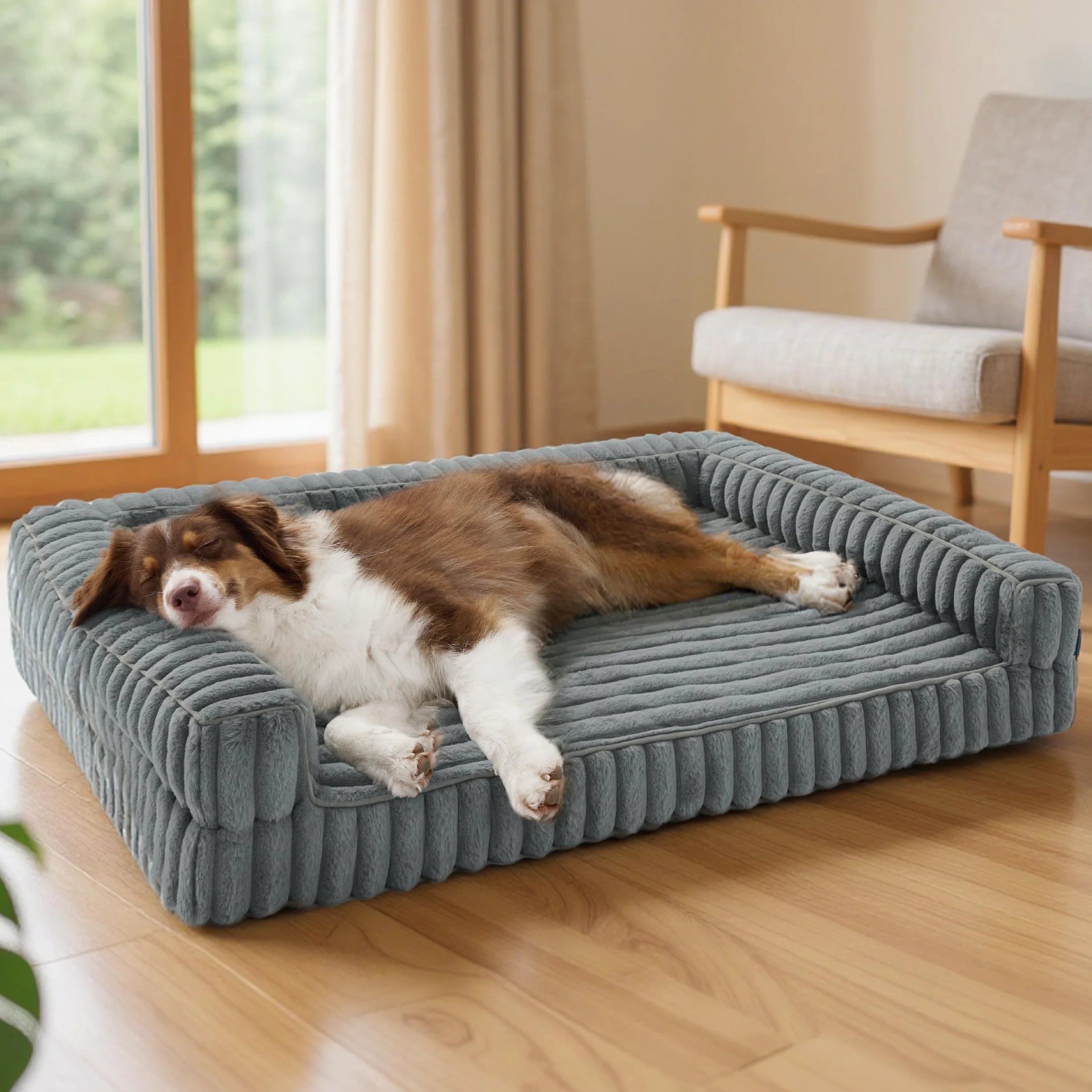 BEDSURE orthopädisches Hundebett Grosse Hunde - 89x64x18cm wasserdichtes Hundesofa mit Memory-Schaum & Eierkarton-Schaum, waschbarer und Abnehmbarer Cordbezug Hundecouch, grau