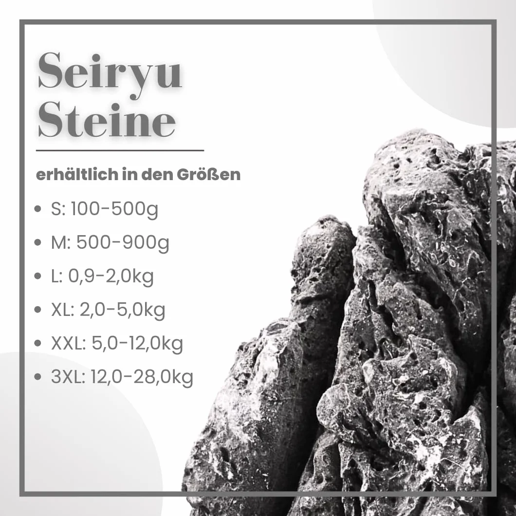 AquaOne Aquarium Steine Mini Landschaft I Natursteine Seiryu 10kg I 0,9-2,0kg pro Stein I Aquascaping Gestein für Tank I Felsen Dekoration Pagode Rückwand I Deko Aquascape grau