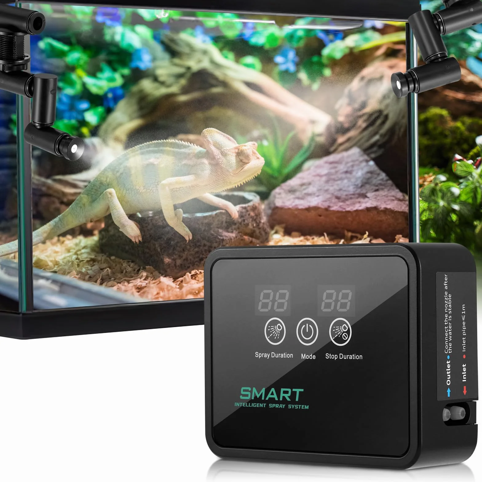 Intelligente Beregnungsanlage Terrarium mit Timer, Reptilien Benebelungssystem mit 360° Sprühdüsen, Automatischer Luftbefeuchter & Vernebler für Amphibien Pflanzen (B)